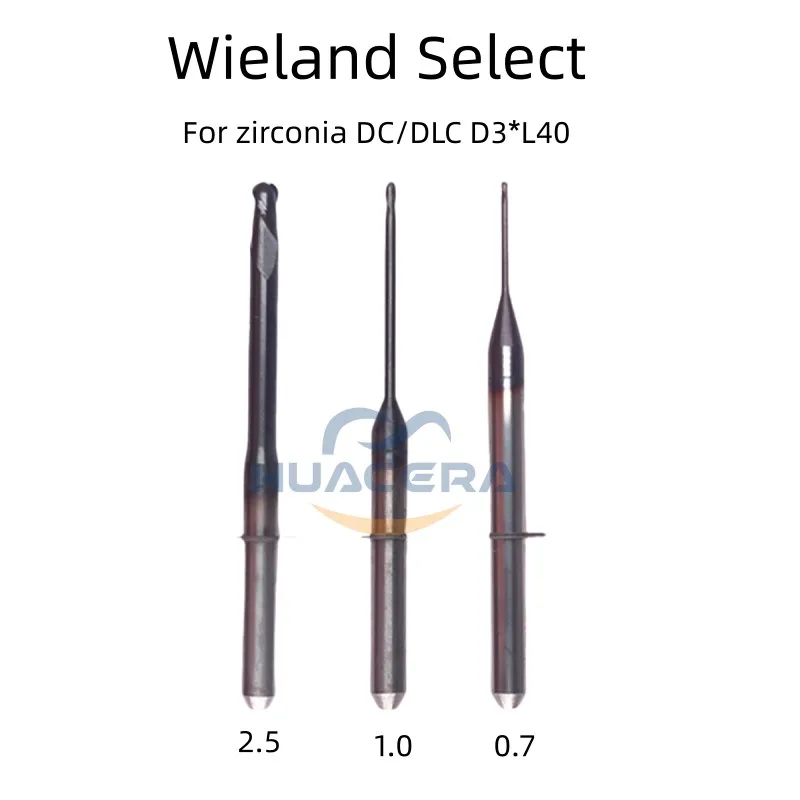 Wieland Zenotc Select 40mm Zirconia DC/DLC Coating PMMA PEEK NC 2.5/1.0/0.7mm Milling Grinding Tool Dental Lab Milling Burs