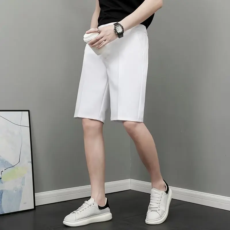 Summer Thin Non-ironing Business Style Casual Loose Straight Leg Men's Shorts Youthful Vitality Pure Color Mid-waist Shorts
