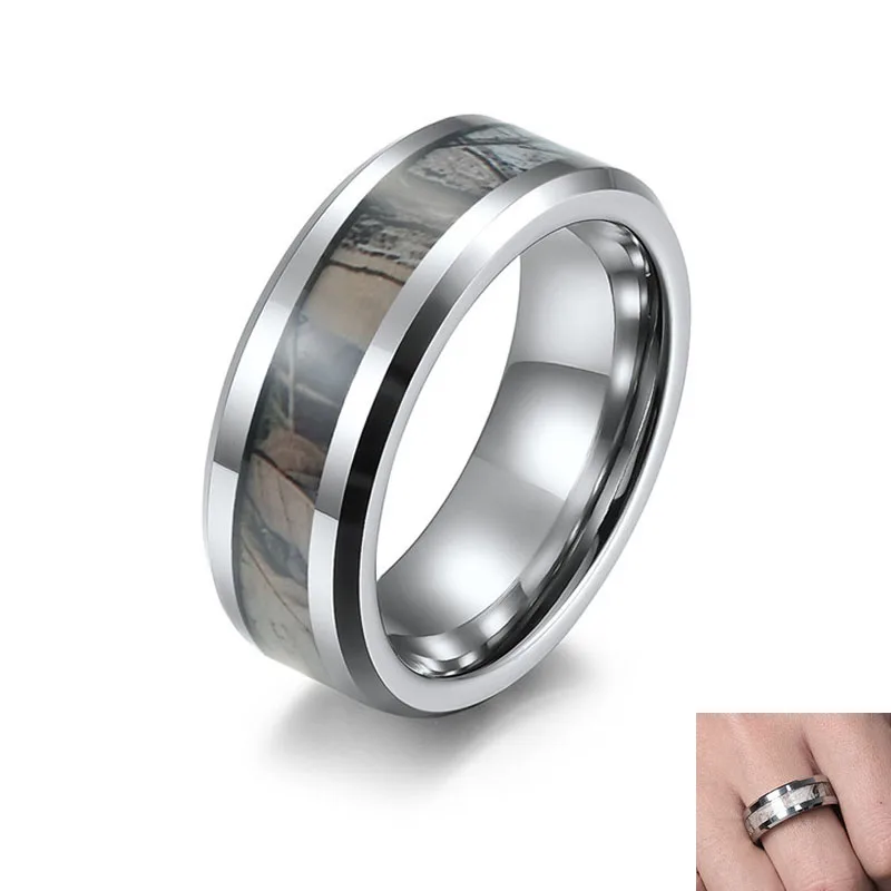 8mm Black Camo Tungsten Carbide Ring For Men Simple Wedding Band Finger Rings Camouflage Comfort Fit  Size 8 to 13