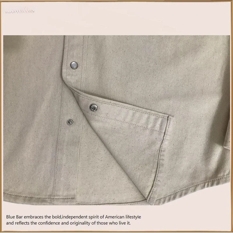 

American Navajo Embroidered Cotton Seed Hulls Denim irt Stand Fit Thi Long Sve Point Collar Spring Autumn Wear