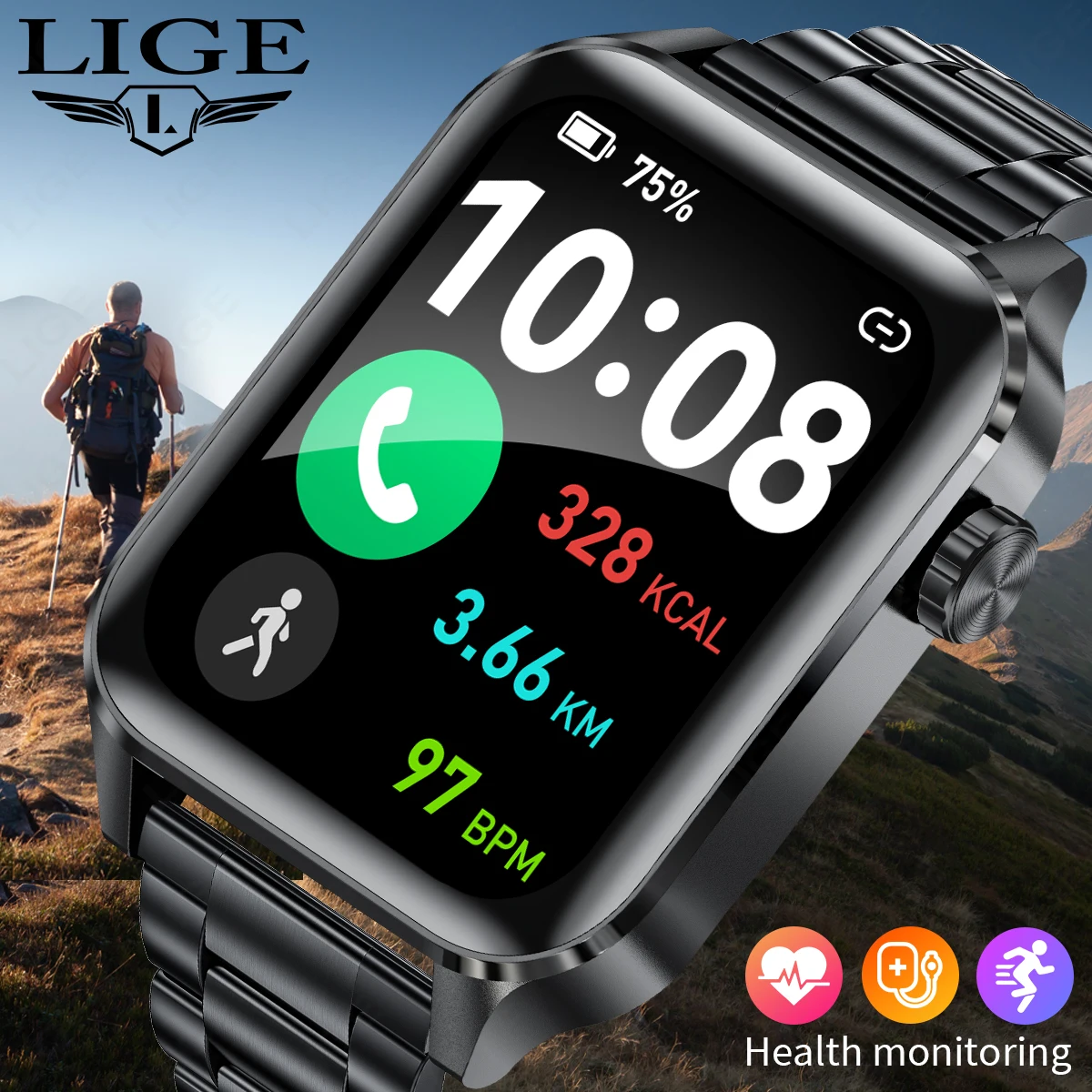 

New LIGE Men Smart Watch Military Fitness Tracker Smartwatch Man Bluetooth Call Watches Waterproof Sports Smartwatch For Xiaomi