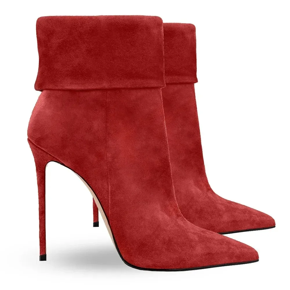 Chic Minimalist Pointed Toe Cuff Boots with Side Zip, Western-Inspired Sleek Heels for Party, Date & Daily Urban Wear view 5