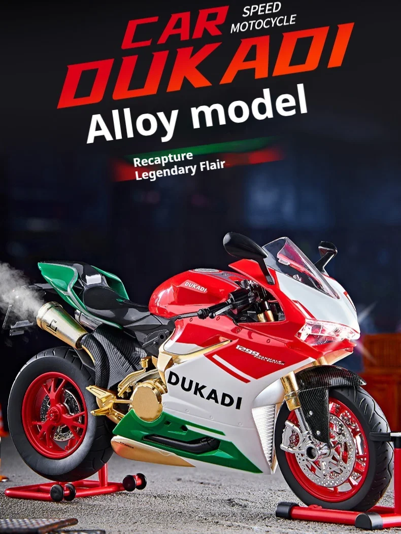DUKADI 1/9 Scale Simulation Diecast Motorcycle Model Sound Light Smooth Gliding Boxed Spray Version