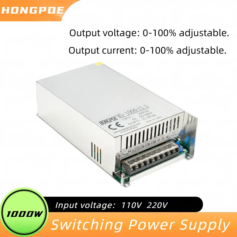 

Adjustable 1000W Switching Power Supply 0-12V 15V 24V 27V 30V 36V 48V 60V 72V 85V 90V 110V 150V 200V AC To Dc Single Output SMPS