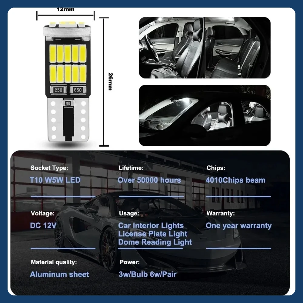 10 قطعة W5W Led T10 168 194 مصباح إشارة Canbus 4014 26SMD للسيارة الداخلية خريطة قبة وقوف السيارات موقف أضواء