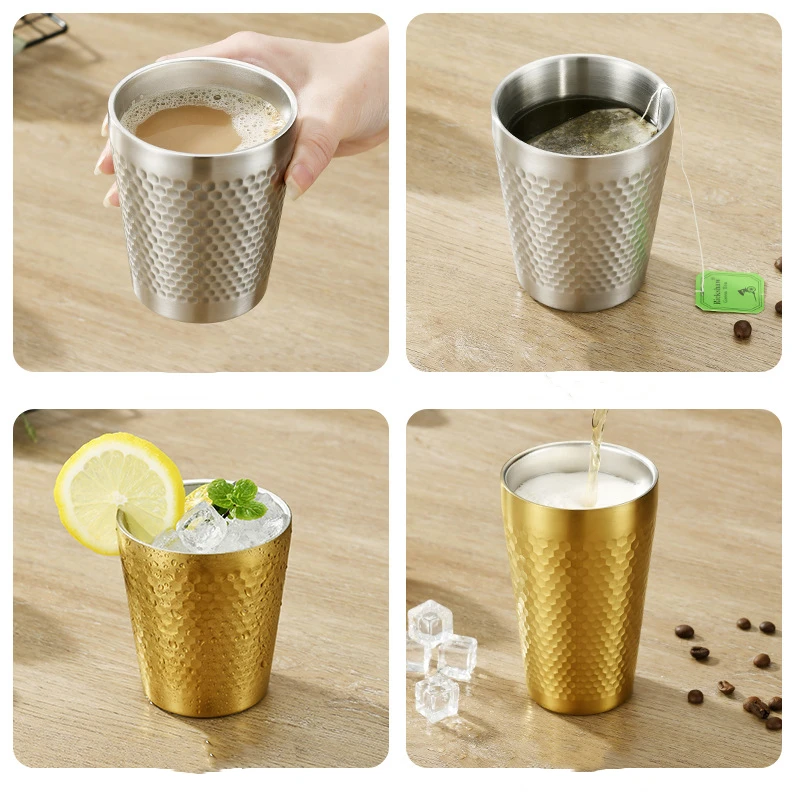 Doppelwandige Becher aus Edelstahl 304, Hammer mit Diamantstruktur, Kaffee, doppelwandig, verhindert Verbrühungen von Bechern, Bierbecher, Wasserbecher