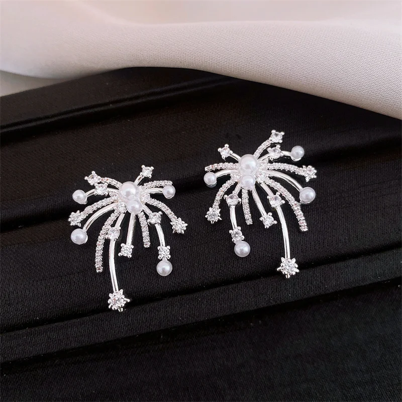 

Light Luxury Imitation Pearl Pendant Earrings for Women Delicate Rhinestone Crystal Firework Stud Earring Niche Jewelry Gifts