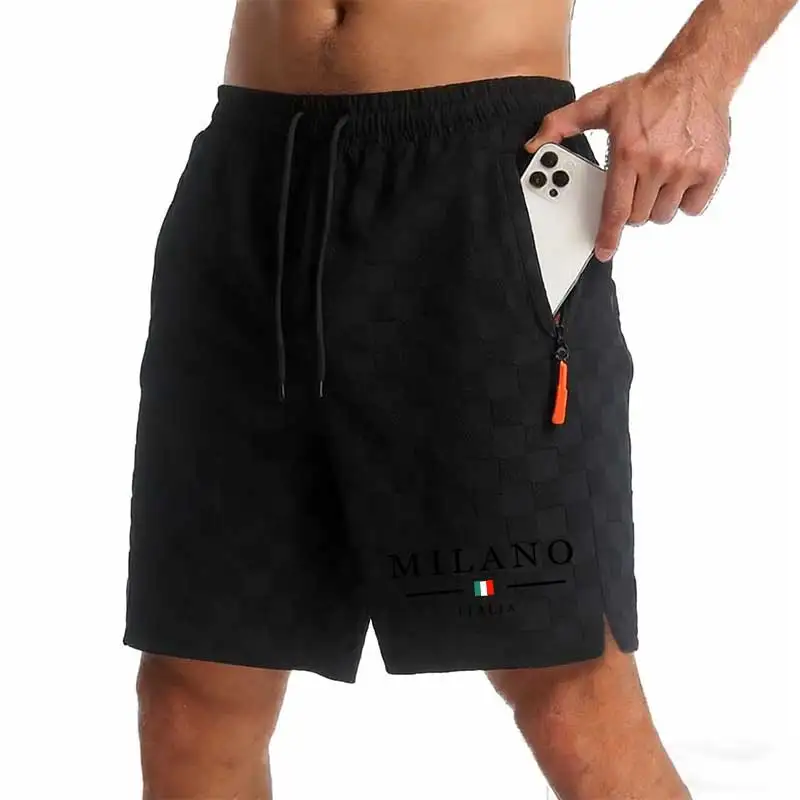 Neue Sommer-Herrenshorts mit Reißverschlusstaschen, Lässige Strandshorts, Basketball-Kurzhosen mit Aufdruck, Sportbekleidung für Männer