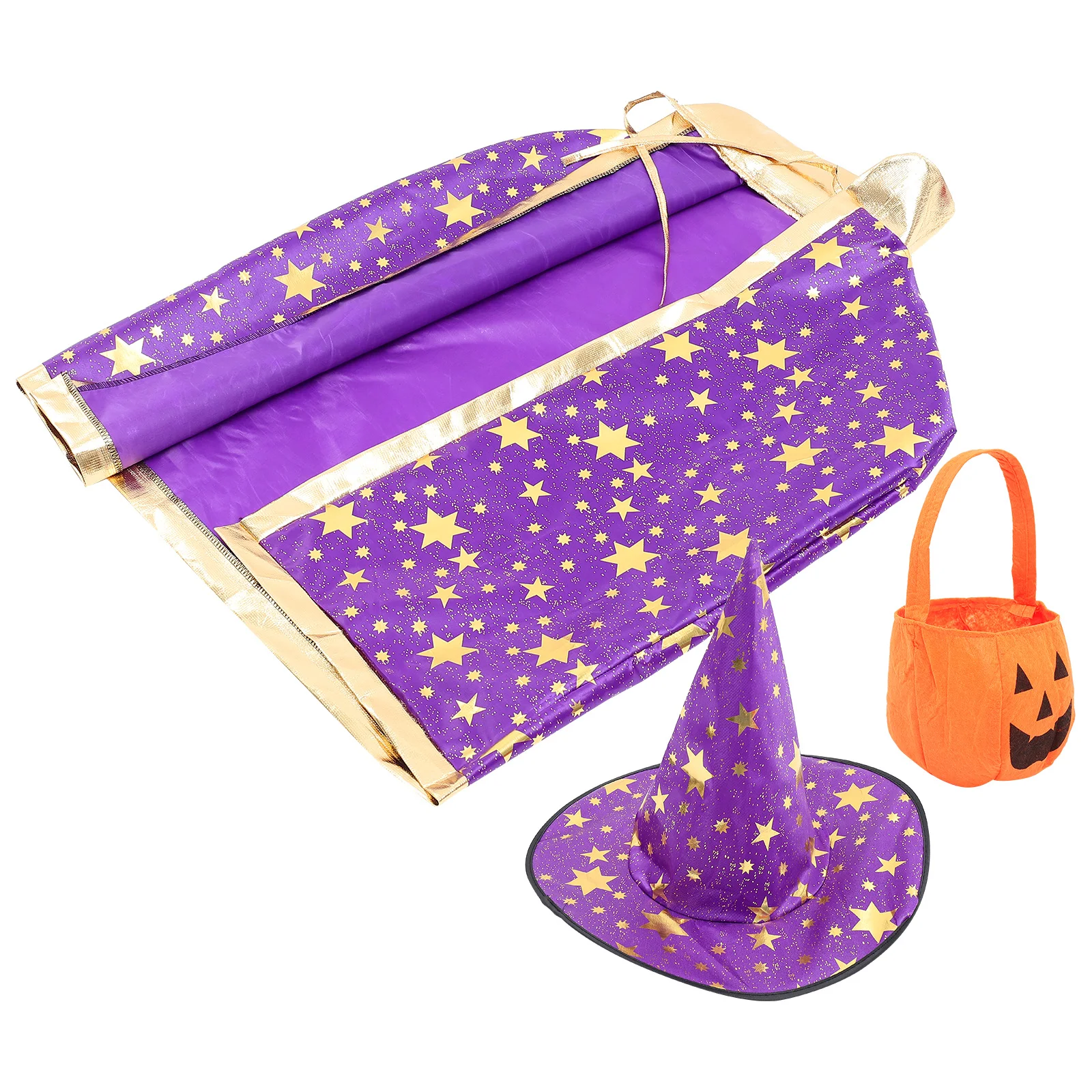 

Halloween Kids Hat Set Star Pattern Wizard Purple Cosplay Wizard Hat Cape Pumpkin Bright Color Cosplay Child DIY Decorations