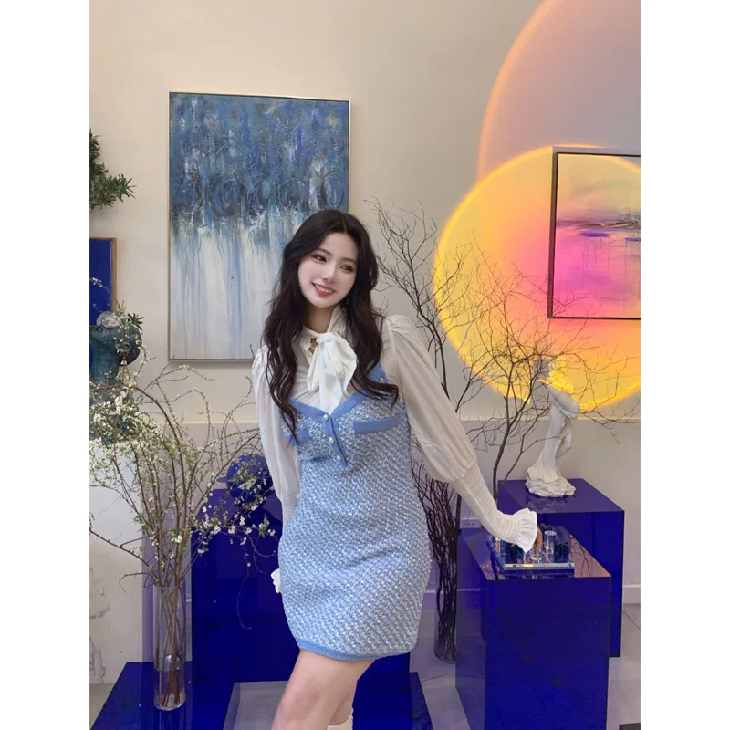 

Ele V-Ne Wrap Dr Top Bot Set Женская модная верхняя одежда Осень-зима с поясом на талии Дизайн Sensation Strap Dr