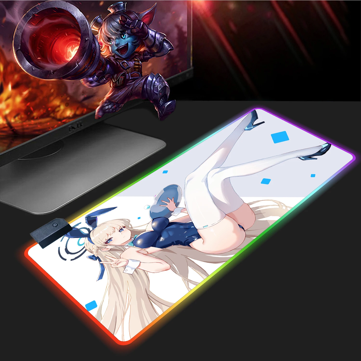 

Blue Archive Mousepad Anime Sexy Girl RGB gaming Mouse Pad Large LED Light Computer Keyboard Pad Non-Slip Desk Mat Game pad