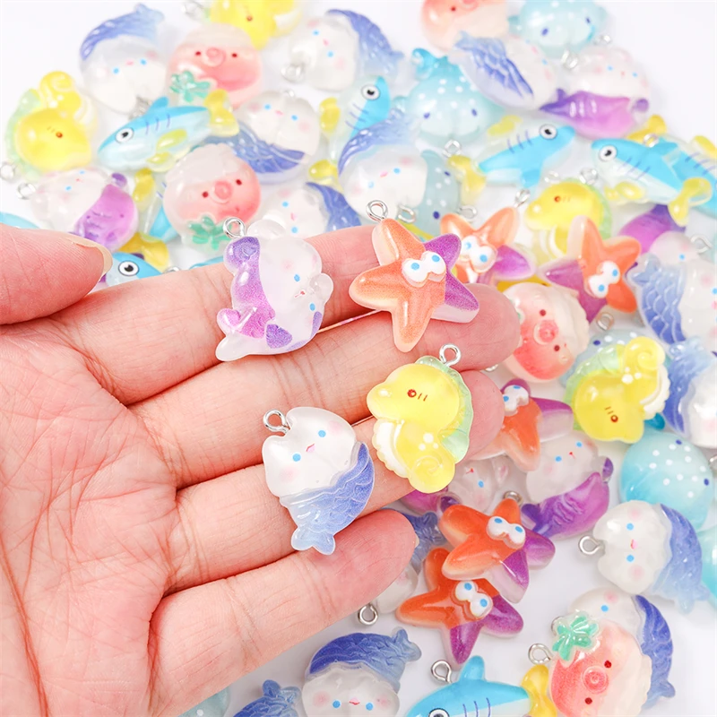 Duarte 20 قطعة/الوحدة مزيج الكرتون الراتنج الحياة البحرية نجم البحر الأسماك Charms المعلقات لصنع المجوهرات DIY إسقاط أقراط القلائد هدية #3