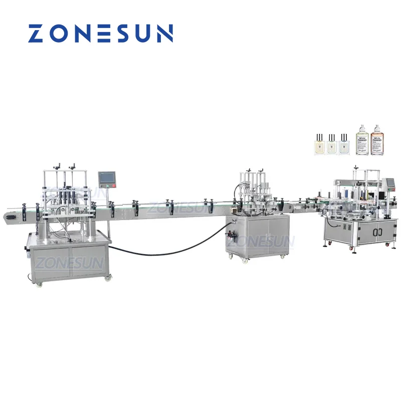 ZONESUN Automatic Perfume Vacuum Liquid Filling Capping and Round&Square Glass Bottle Labeling Machine