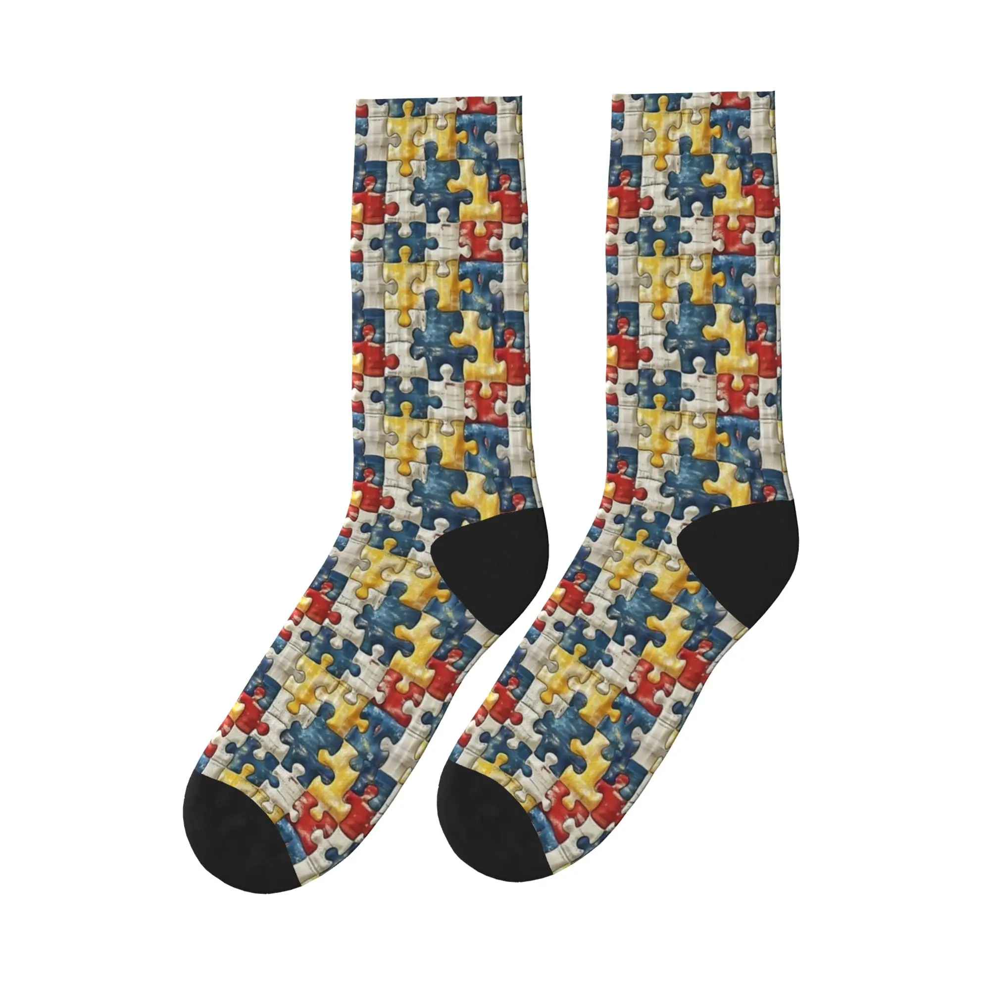 

Men's Socks Vintage Distressed Autism Red Yellow Blue Puzzle Stockings Autumn Fashion Soft Socks Design Climbing Non-Slip Socks