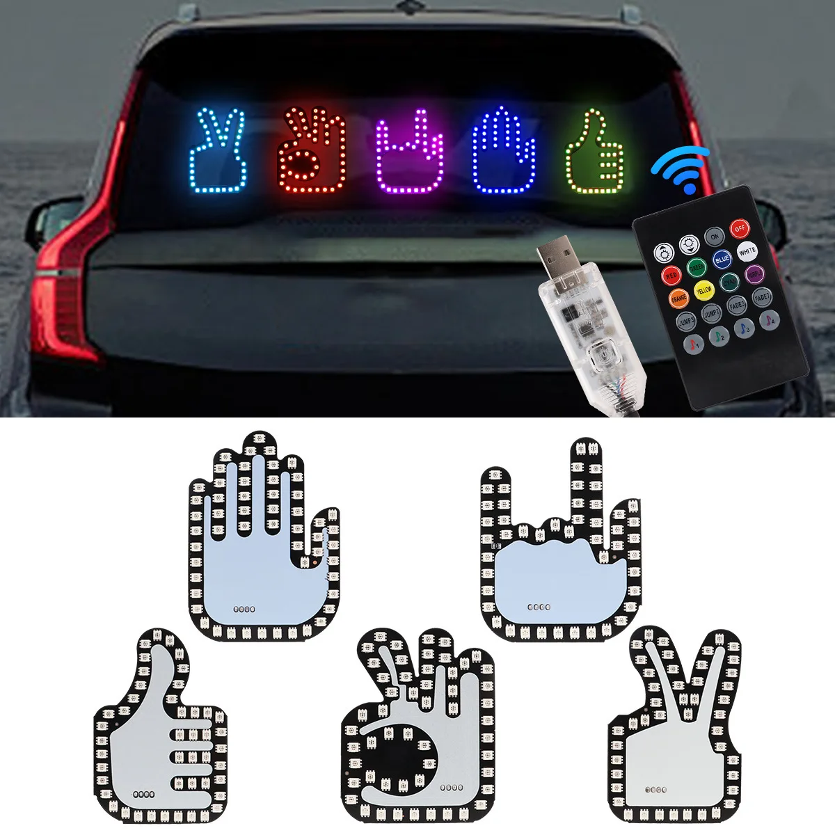 

Car Expression Finger Light Strip Remote Control Led Lighting Gesture Light Road Palm Light Signal