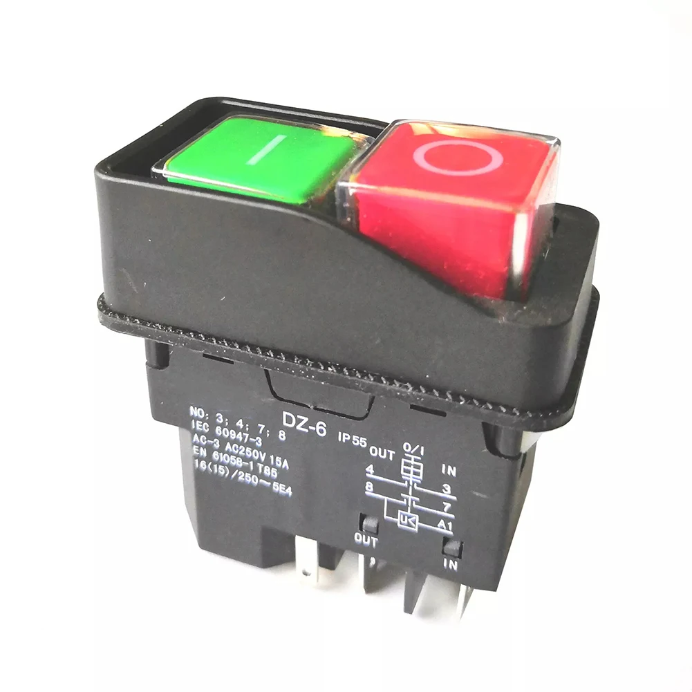 5Pin Electromagnetic Pushbutton Switch for DZ6 Rated 15A at 250VAC for Electric Cement Mixer and For Grinding Machine