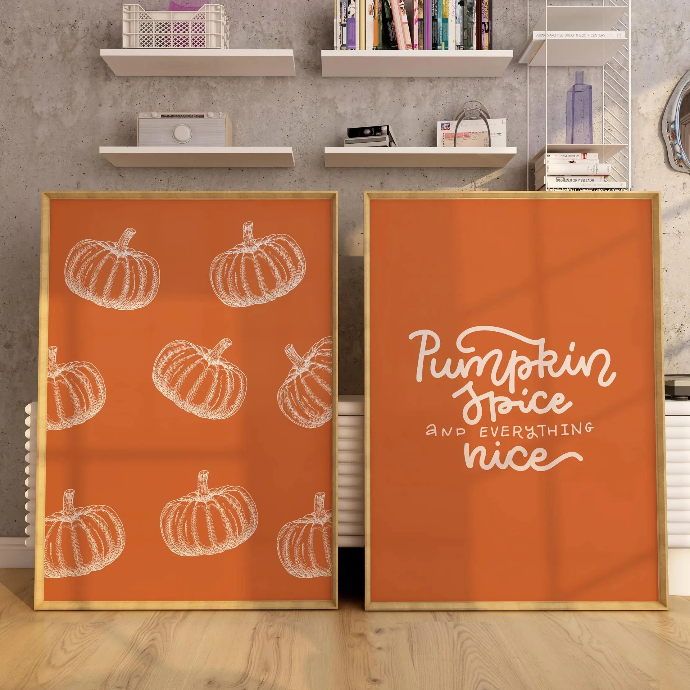 2pcs frameless Canvas Painting 2PC Pumpkin Spice and Everything Nice Wall Art Autumn Home Decor Cozy Fall Printable Pumpkin Deco