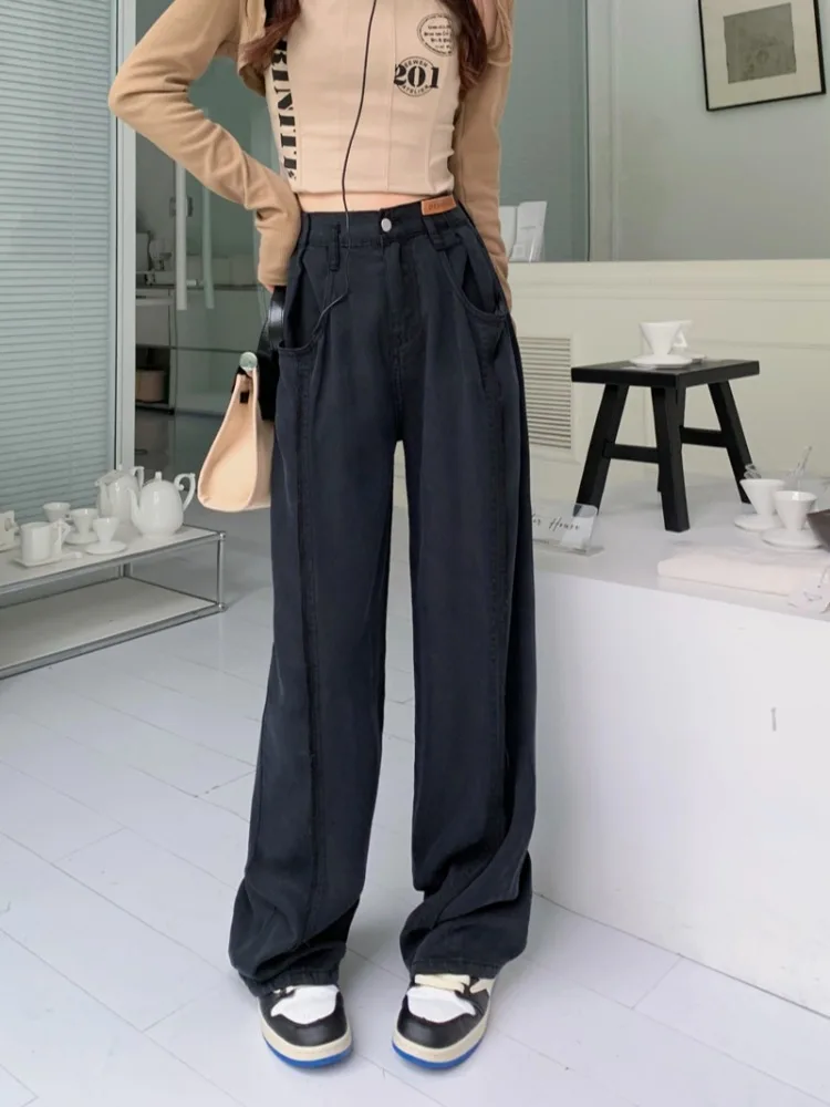 High Waisted Straight Leg Jeans For Women Pants Autumn And Winter Black Loose Fitting Fashionable Wide Leg Pants