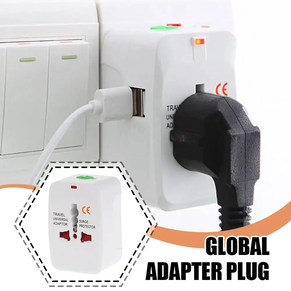 2 USB Charging Universal Travel Adapter All-in-one Travel Converter AC Plug Socket International Adaptor World Power EU U1D5