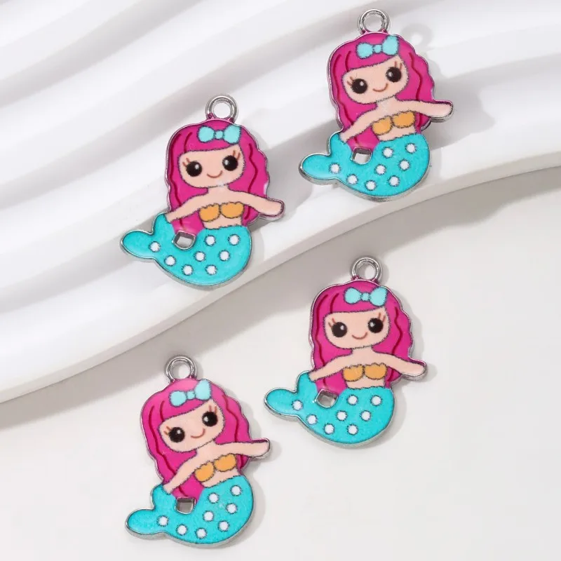 10pcs New Cartoon Mermaid Enamel Charms Colorful Animal Fairy Tales Pendants For Making Handmade DIY Findings Accessories