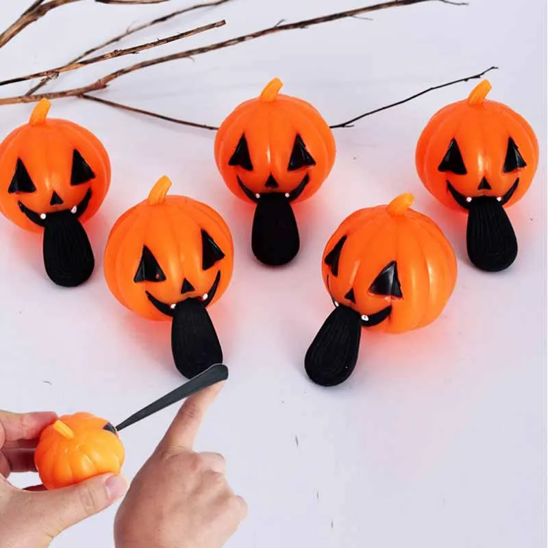 Halloween Finger Slingshot Pumpkin Light Spooky Toys Multifunctional TPR Pull Tongue Vent Ball LED Light-up Projectile Ball Toys