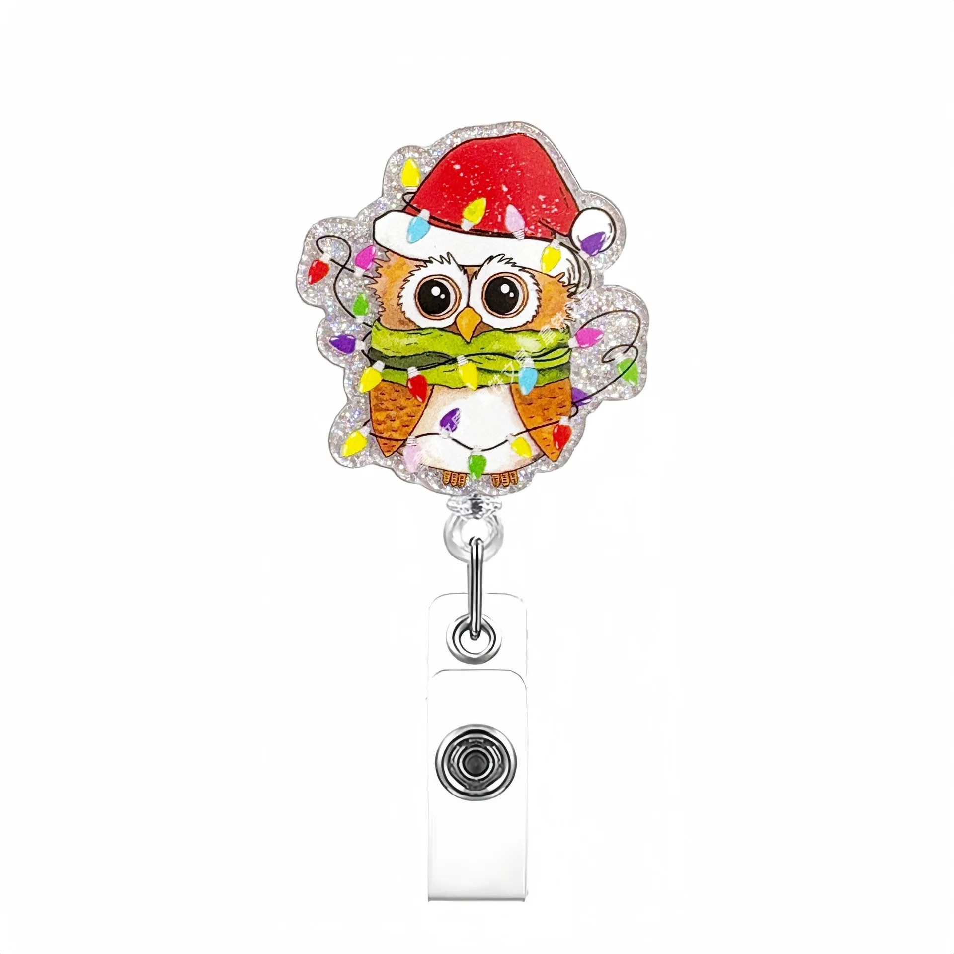 Retractable Badge Reel Holder Christmas Themed Cute Cartoon Glitter ID Badge Holder With 360 Degree Rotatable Alligator Clip