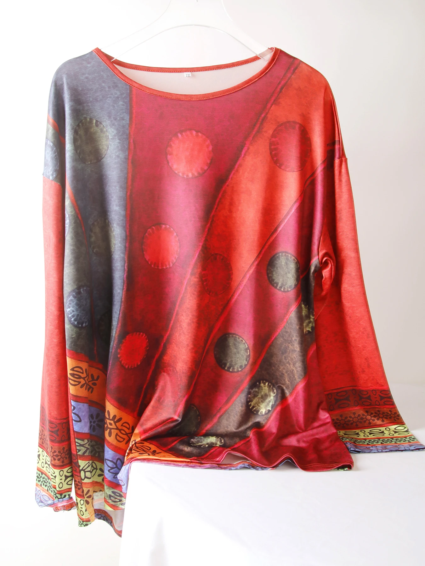 Plus Size Bohemian Style Colorful Patchwork Oversized T-Shirt for Women Ideal for Casual Wear