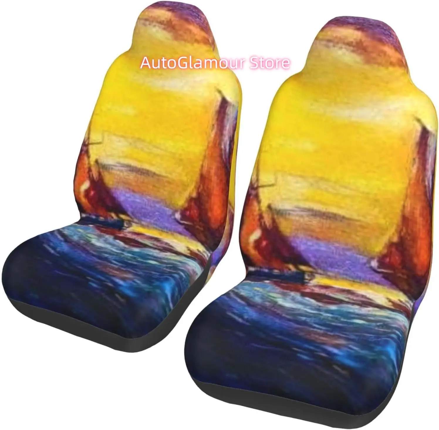 

Sailboats Ships Cruising in Waves with Dark Pastel Sunset Universal Car Seat Covers 2-Piece Set - Stretch-to-Fit Front Seat Prot