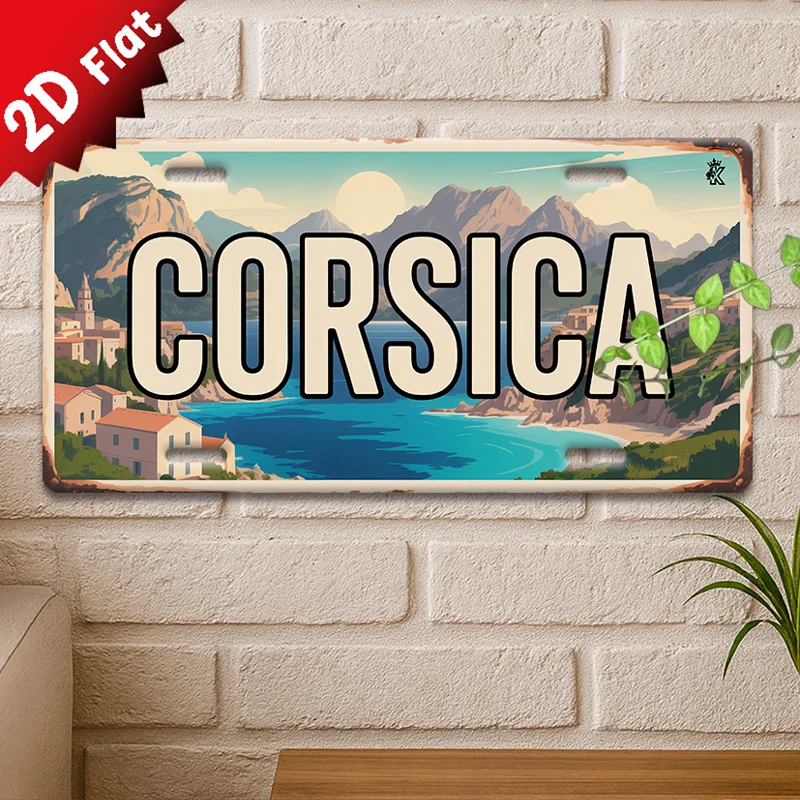 2D Flat -Single Piece, Vintage Metal  Sign, Outdoor Plaque & Wall Decoration, Western Cowboy Style Decor, Corsican Coast