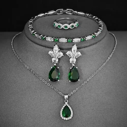 Unique Design Luxury Green Color Engagement Wedding Jewelry Set for Women Anniversary Gift Jewelry E6496-r6318-s8252-x711