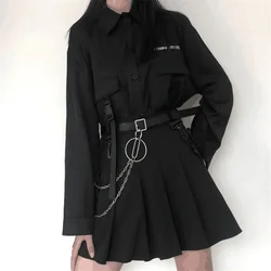 2025 HOT Fashion Autumn Women Sets Two Piece Set Diablo Gothic Style Long Sleeve Shirt and Black Pleated Mini Skirt Female Sets