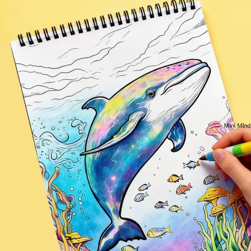 A Dreamy Deep-sea Themed Marine Creature Coloring Copy Album, Featuring Dolphin/seal/starfish/coralthemes, 32 Types Patterns