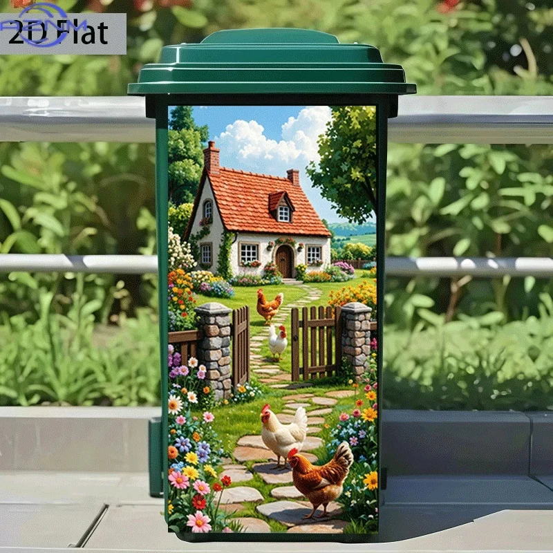 [] Trash Can Sticker [37×82 Cm] Pastoral Chicken Home Theme Design Wall Sticker Decoration Wallpaper Self-Adhesive Kitchen Tra