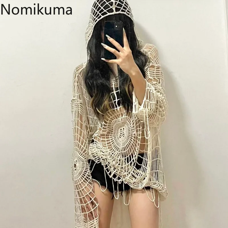 Nomikuma Veste Femme Spring Autumn Hooded Irregular Hole Hollow Out Jackets for Women 2022 Harajuku Punk Style Street Coat Women