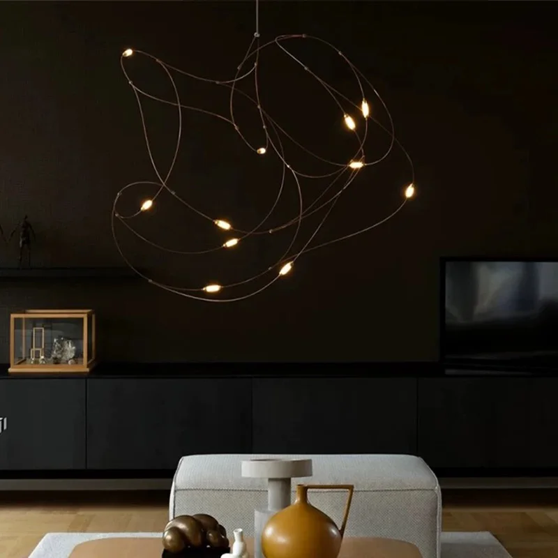 

2025 Italian Modern Firefly Light Chandelier Stainless Steel Mesh Pendant Lamp Warm Light Ceiling Light for Restaurant