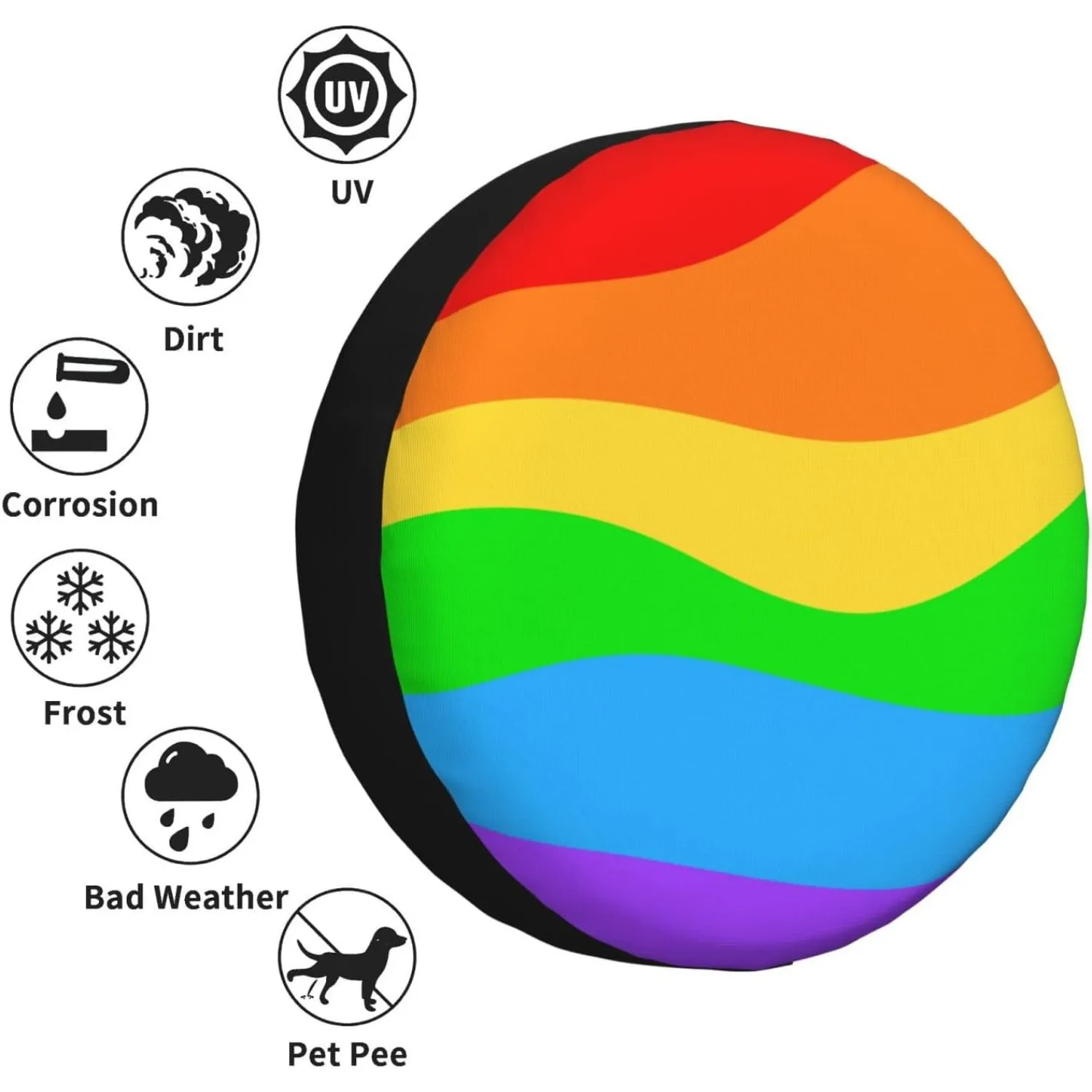 1 Stück robuste, wasserdichte LGBT-Regenbogen-Reserveradabdeckung – passend für SUV, Wohnmobil, LKW, Anhänger, mehrfarbiges Rad mit robustem Rad