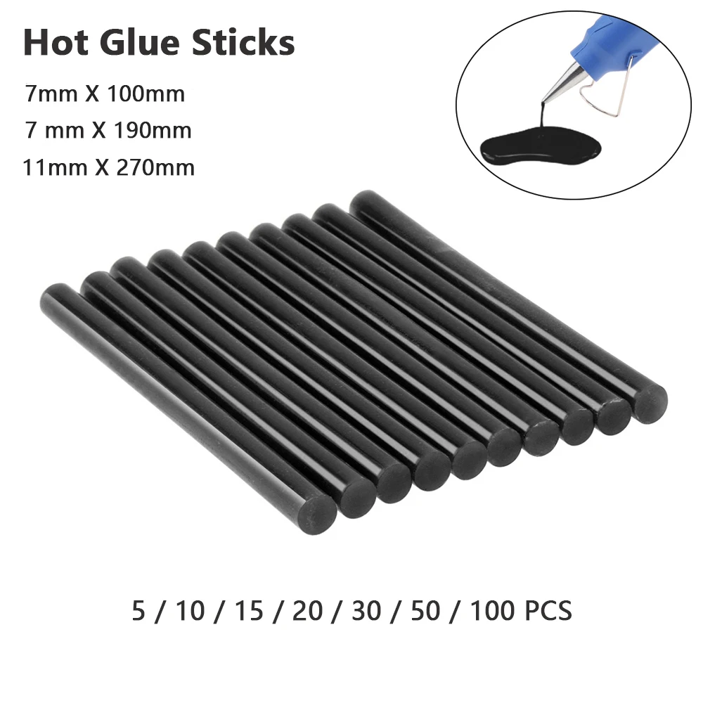 Black Hot Melt Adhesive Glue Gun, Hot Glue Stick, Silicone para Cozinha, Itens de Banheiro, Banheiro, Ferramentas DIY, 7mm, 11mm, 5-100Pcs