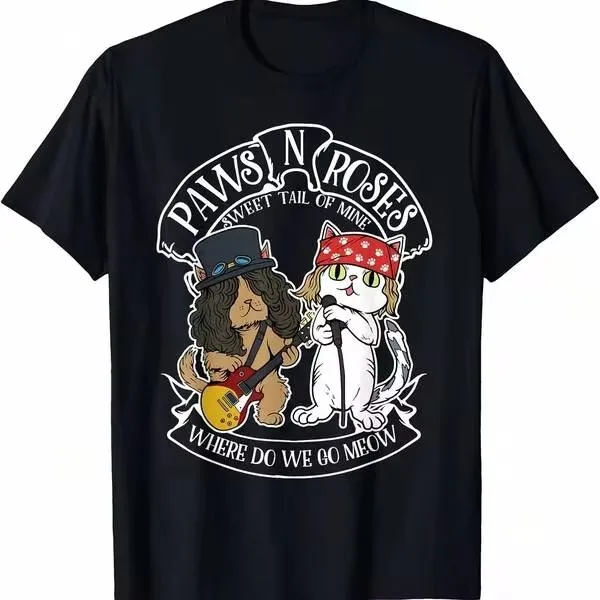 Cat Paws Rock Music Gift Men Women Cat T-Shirt Camisetas