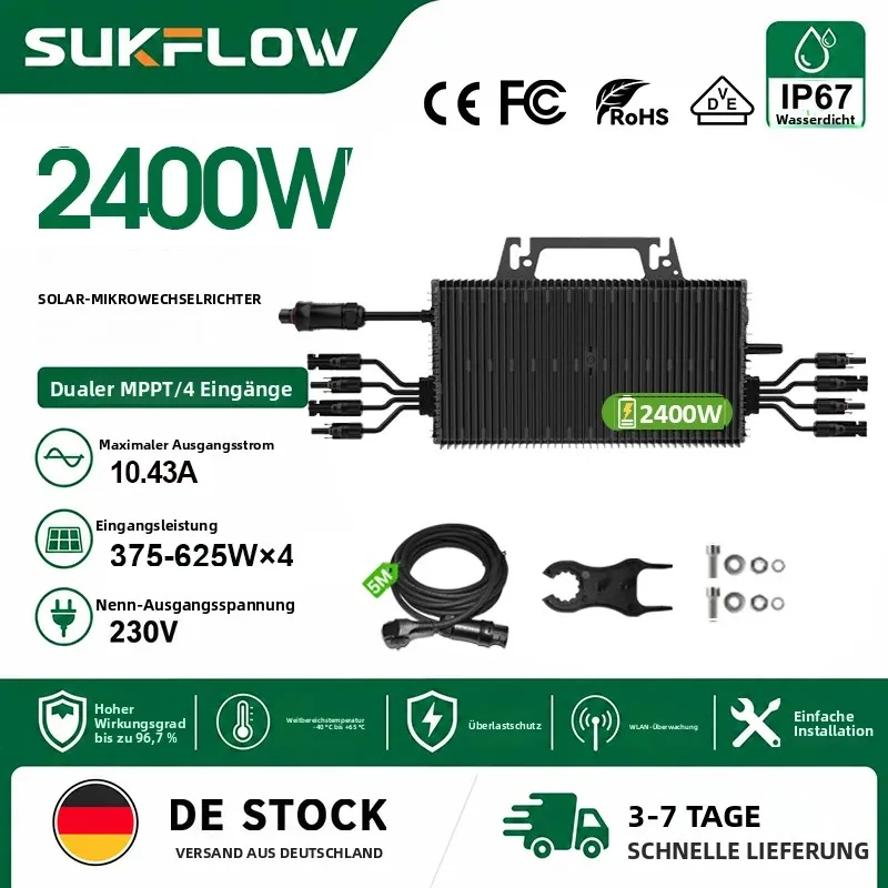 2400W 4-MPP Mikro-Wechselrichter Plug & Play mit Monitor, Neu eingetroffen, Solar-Wechselrichter für Haus und Garten