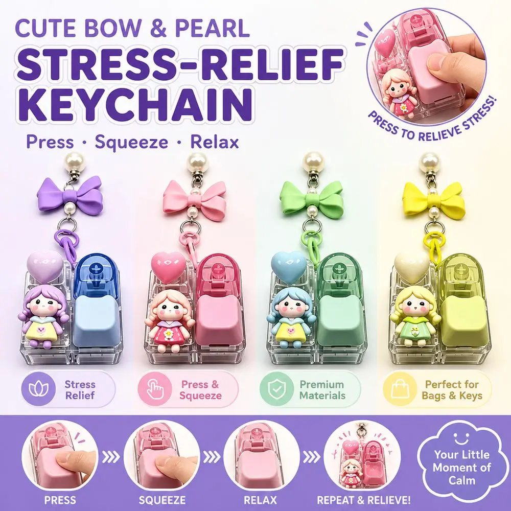 Pressable Buttons Fidget Button Keychain Stress Relief Keyboard Style Button Squeeze Keychain Cute Doll Figurine