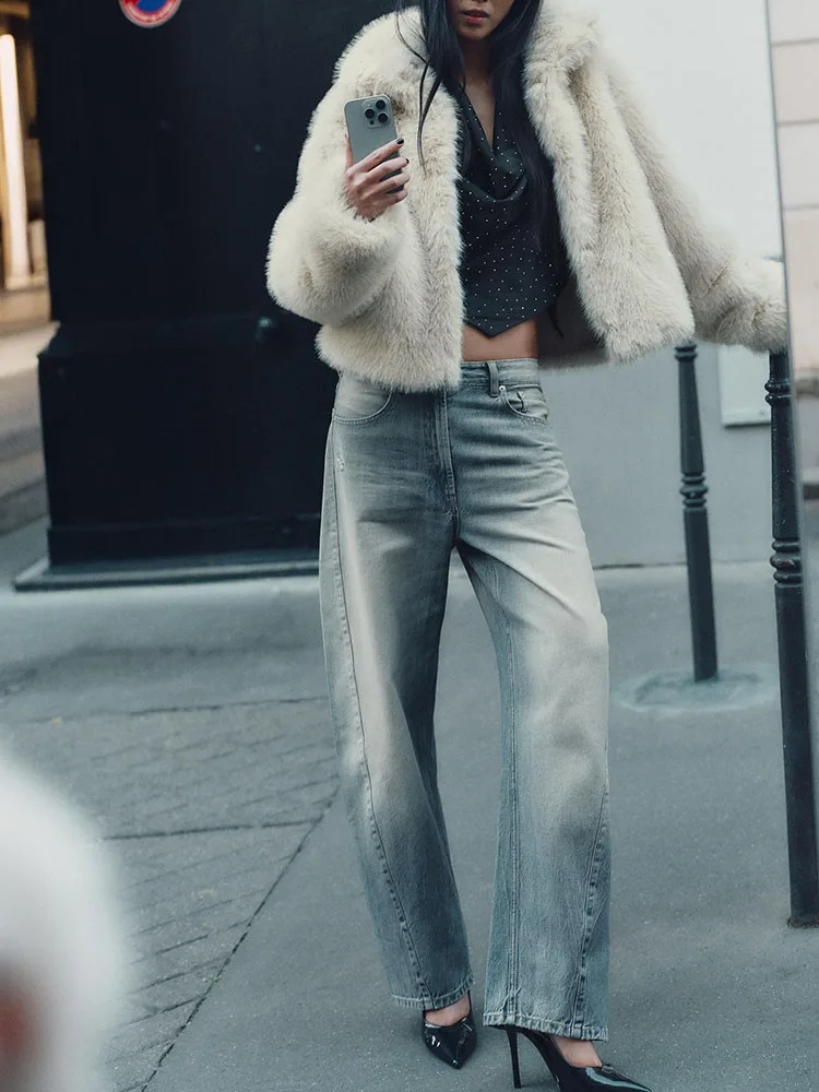 جديد 2025 الخريف تأثير الفراء الاصطناعي Jaet المرأة تخفيف Sle ort معطف طويل Sve منتظم صالح زر التفاصيل