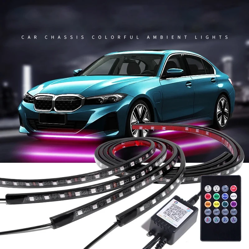 LED Car Underglow Bottom Light Fwaterproof Strip Underbody Light App Remote Control Decorative Lamp Chassis Ambient Lighting