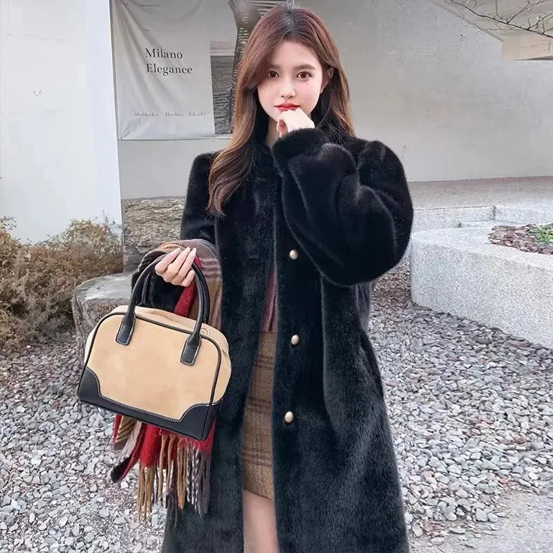 

New Mink-Like Coat Ladies Winter 2024 Jacket Thickening Medium To Long Fur Jacket Fur Mink Overcoat High-End Outerwear Women Top