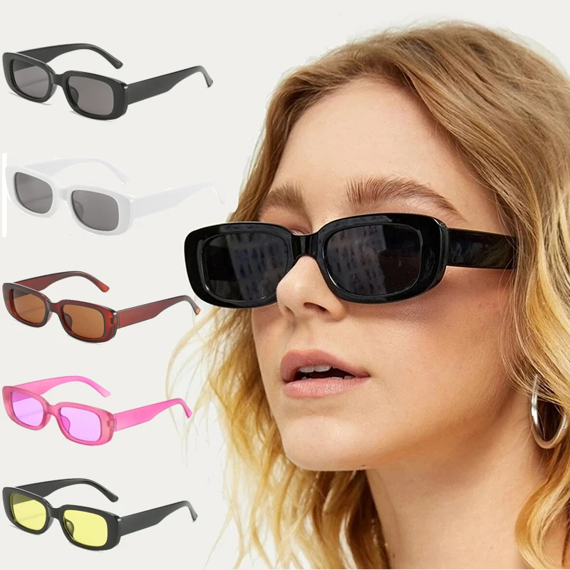 Vintage Small Rectangular Sunglasses Women Y2K Trend Color Lens UV Protection Fashion Streetwear Shades Cycling Accessories MTB