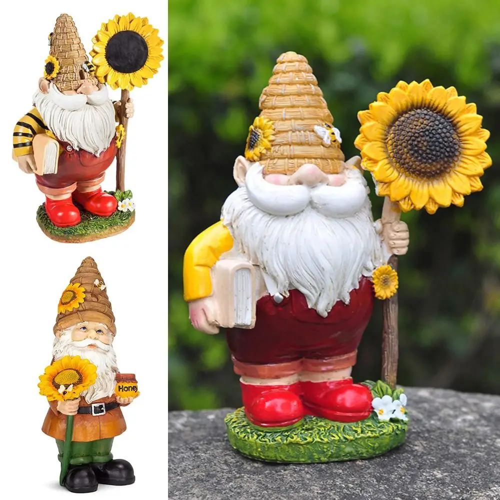 

Украшения для газона, скульптуры ко Дню пчелы, для использования в помещении и на открытом воздухе, многоцветная садовая фигурка гнома, украшение для дома из смолы, статуя гнома подсолнечника