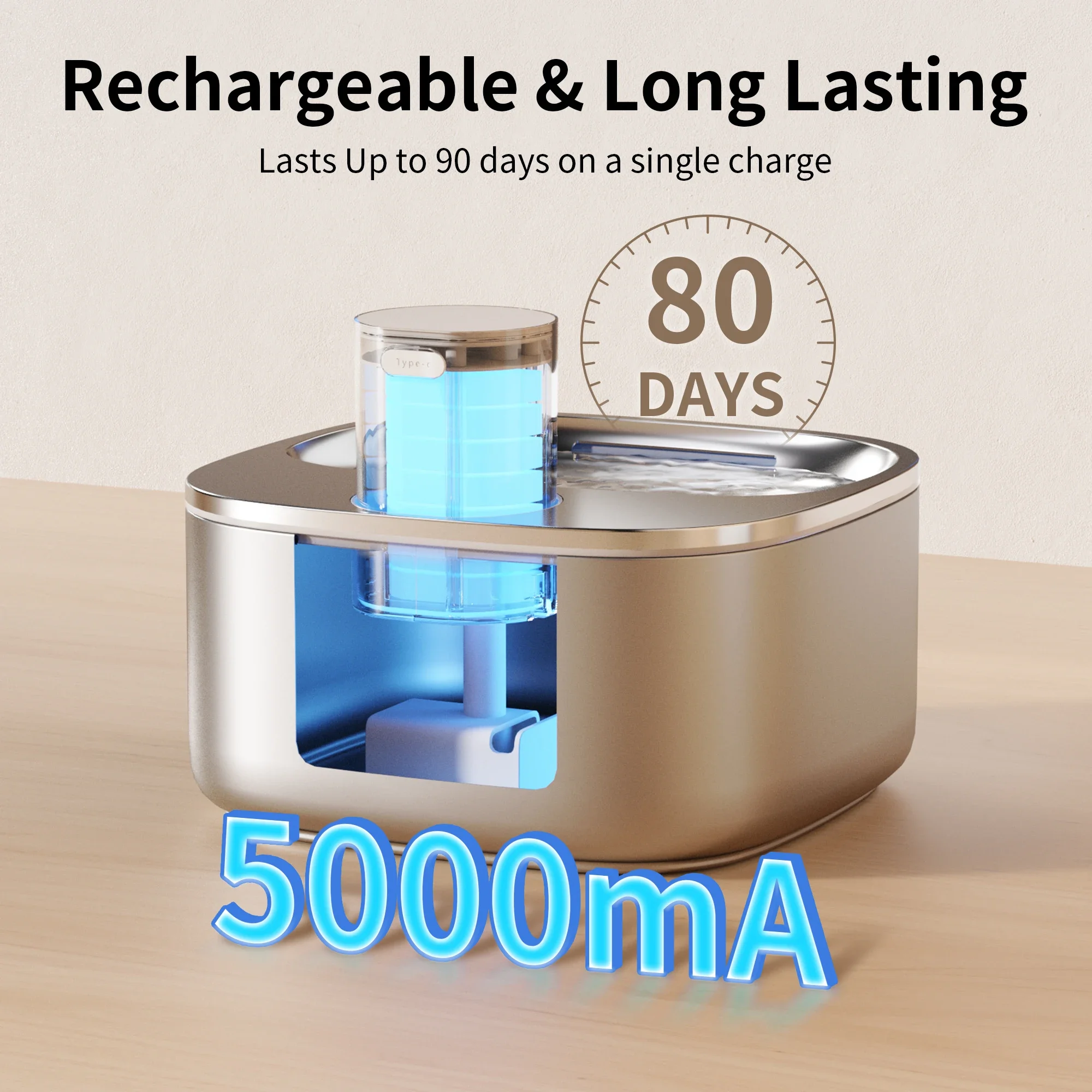 

CANBOUN Pet 3.2L Wireless Rechargeable Battery Operated Cat Water Stainless Steel Fountain Infrared Sensor 3 Modes Pet Product