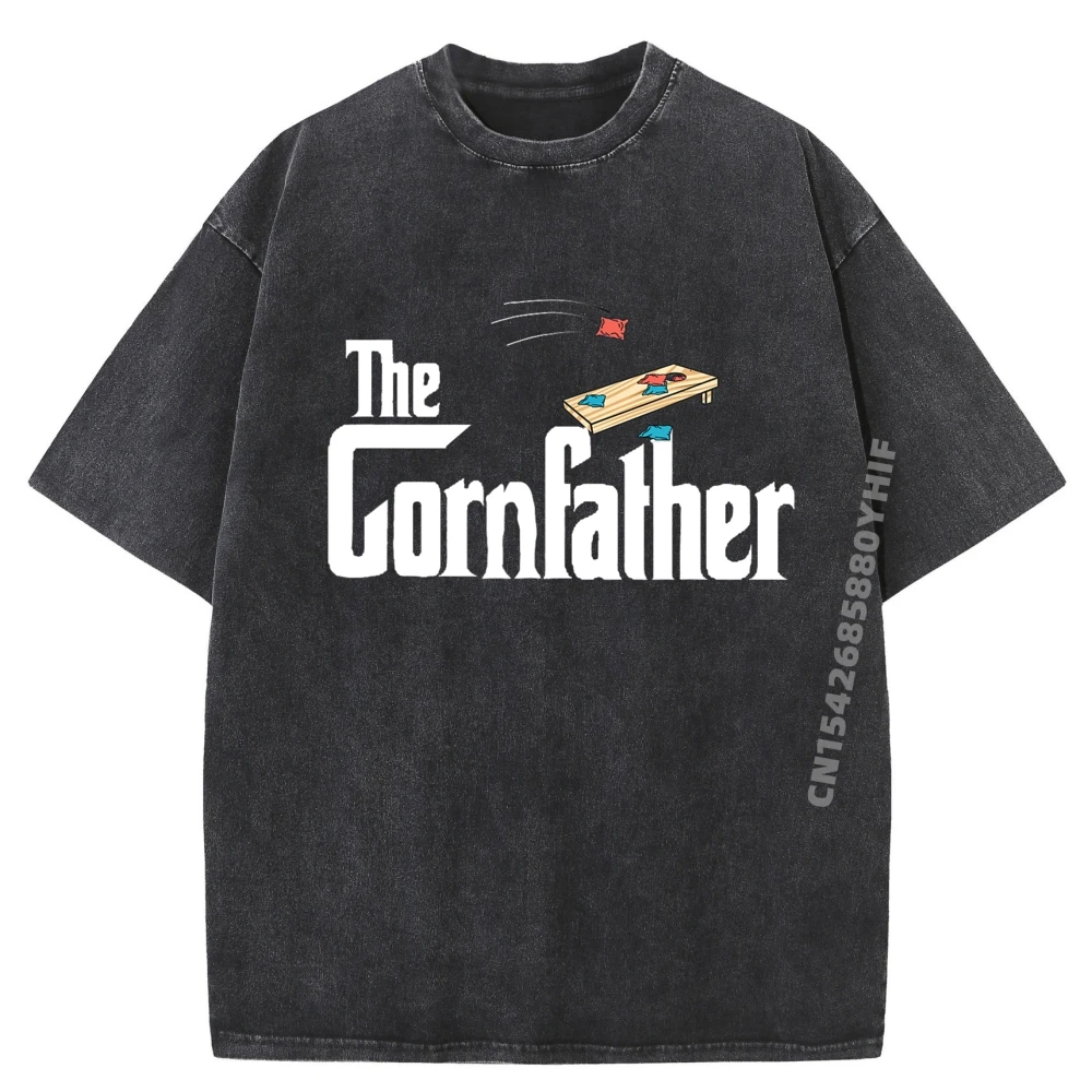 

Funny Cornhole The Cornfather Funny Fathers Pink Graphic Tees Mens Designer Clothes Trendy Washed Tshirt Man