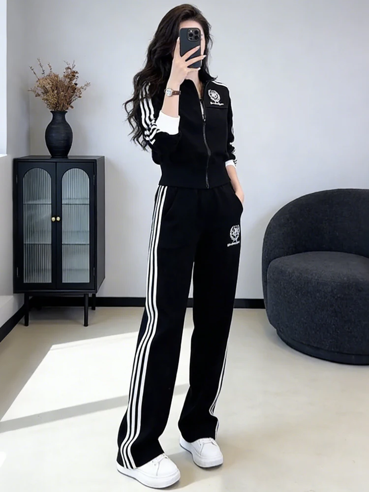 

Ele Long Sve Collared Jaet And Wide Leg Pants Women's Spring 2026 New Sle Casual Commute Warm Polyester Fiber