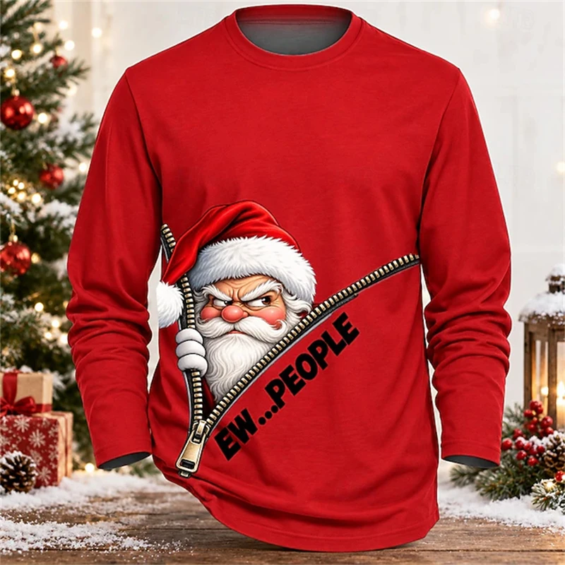 2026 New Men's Fun Christmas Long-Sleeve Sweatshirt Santa Print Crew Neck Loose Comfortable Festive Party Street-Style Top
