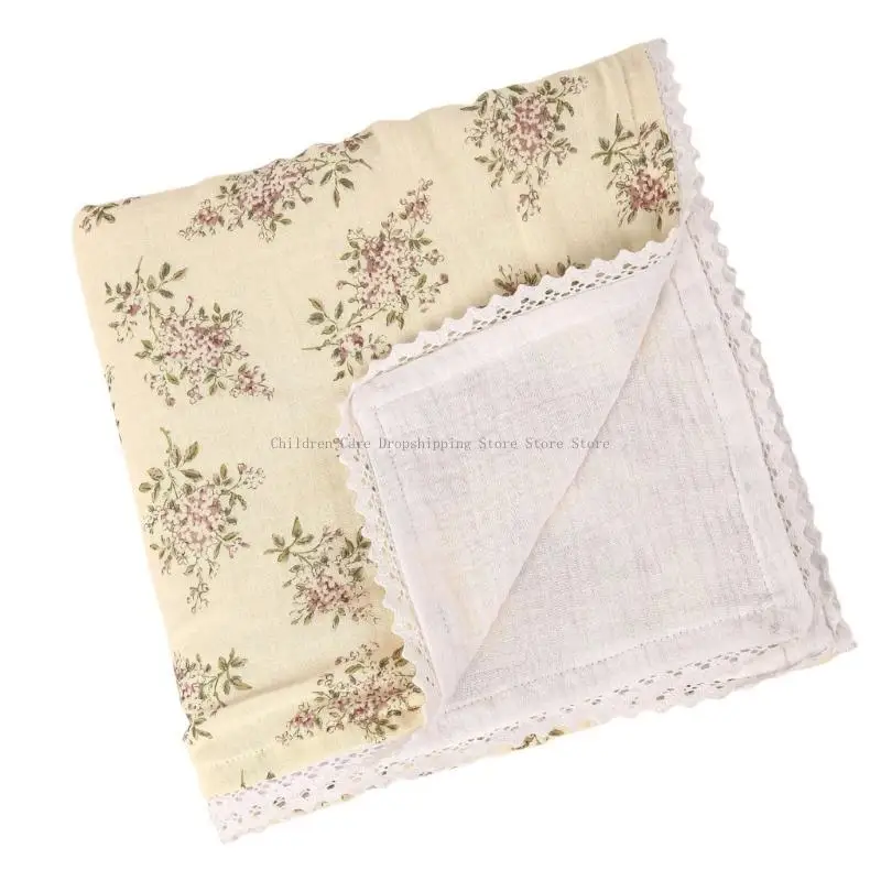 Manta algodón con ribete encaje delicado para bebé, manta cómoda para bebé